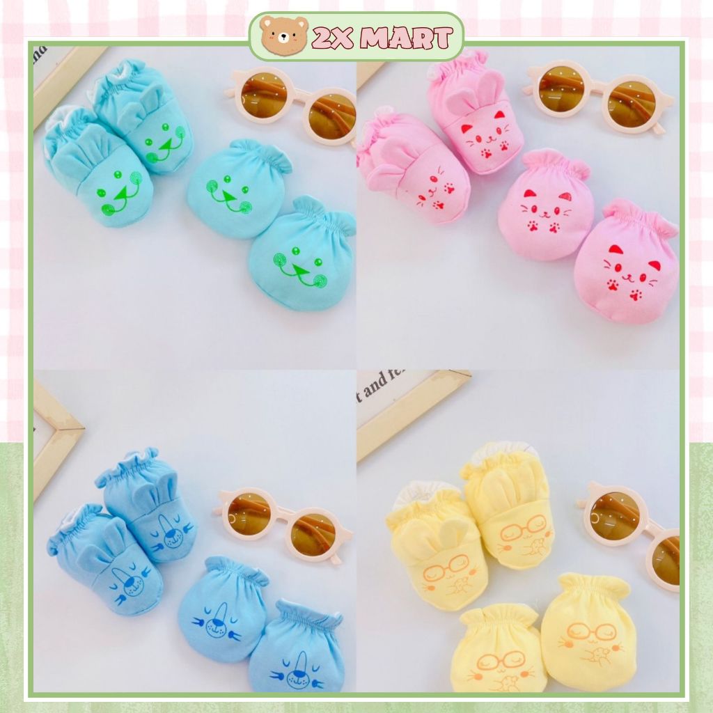 Bao tay chân cho bé sơ sinh vớ trẻ em dây rút baby Minh Hoàng cotton đơn màu 2X MART