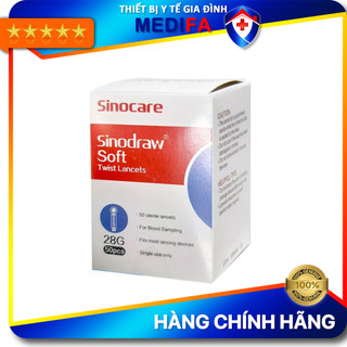 Hộp 50 kim chích máu đo đường huyết Safe Accu Sinocare, vô trùng, đầu xoay vát 3 cạnh giảm đau và bớt sưng