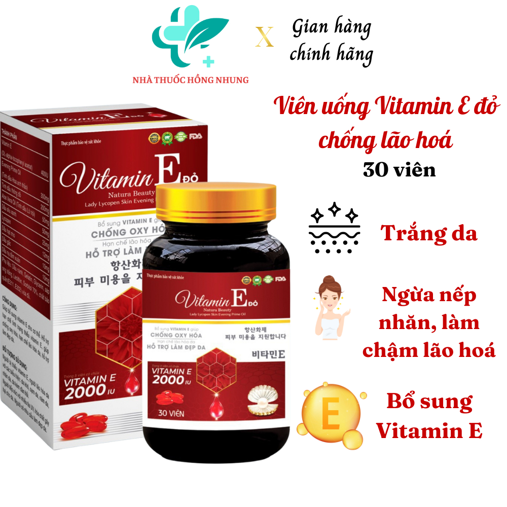 [ CHÍNH HÃNG ]  Viên uống Vitamin E đỏ Natural beauty Hàn chống lão hoá làm đẹp da và cân bằng nội tiết tố hộp 30 viên