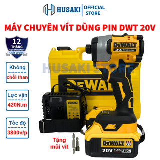 Máy chuyên vít bắn vít DWT 20V KHÔNG CHỔI THAN lực siết 420Nm khoan tường bắt vít bắn tôn siêu mạnh mẽ bảo hành 12 tháng