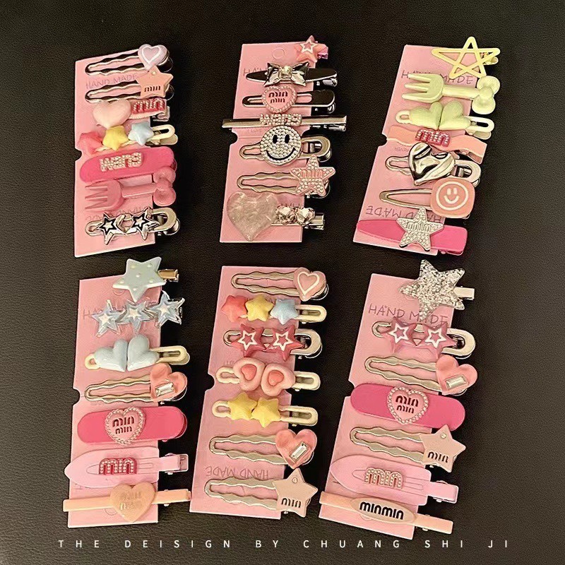 Set 7 kẹp sao vỉ hồng siêu dễ thương>FREESHIP< dành cho các bé gái  cực dễ thương cute