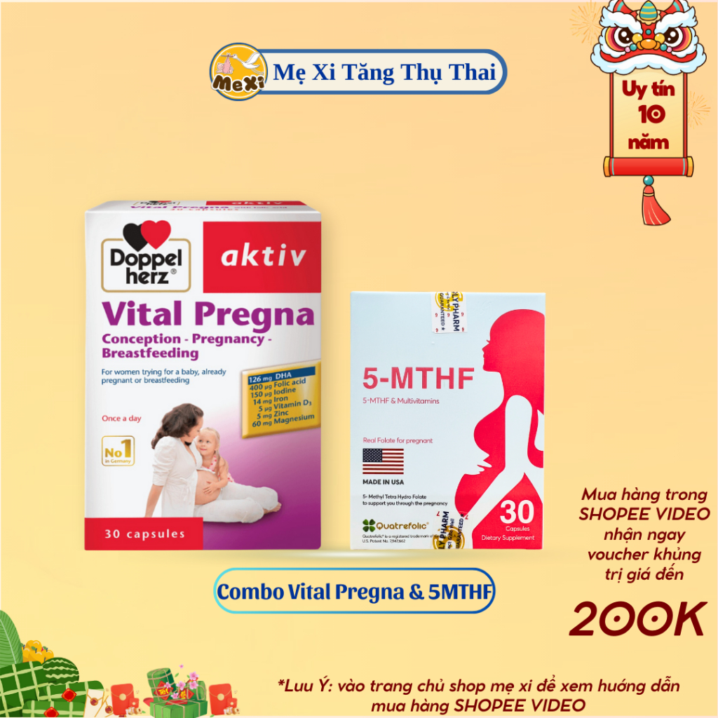 Mẹ Xi Combo Vital Pregna &amp; 5MTHF giảm dị tật thai nhi, cung cấp vitamin và khoáng chất cho mẹ