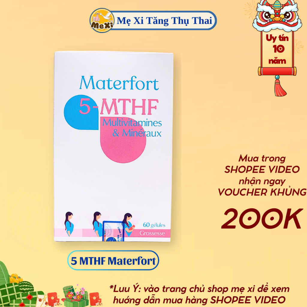 Mẹ Xi 5 MTHF Materfort [TẶNG LÁ BỒ ĐỀ CẦU CON] - Viên Uống - Bổ trứng - Bổ Sung Folate