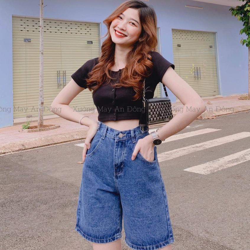 Quần short jean ngố Quần ngố bò cạp đỉa may gấu chuẩn phom - quần sọt jean ngố lửng nữ