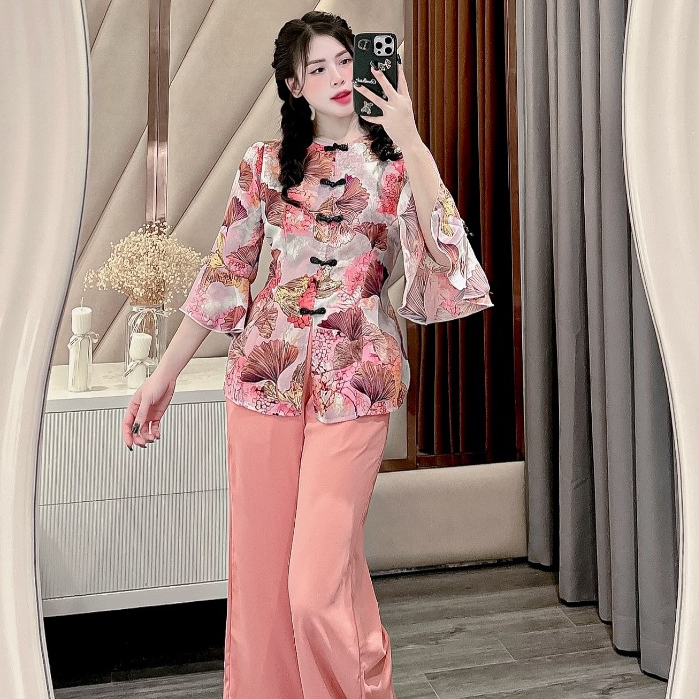 Đồ bộ áo bà ba cách tân nữ bộ đồ đồ bà ba nữ miền tây áo bà ba nữ set bà ba ống rộng đi chùa vải lụa
