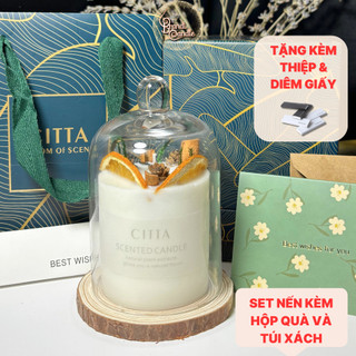 [Tặng Kèm Thiệp] Set quà tặng kèm túi nến thơm CITTA trang trí hoa khô tự nhiên sang trọng lịch sự