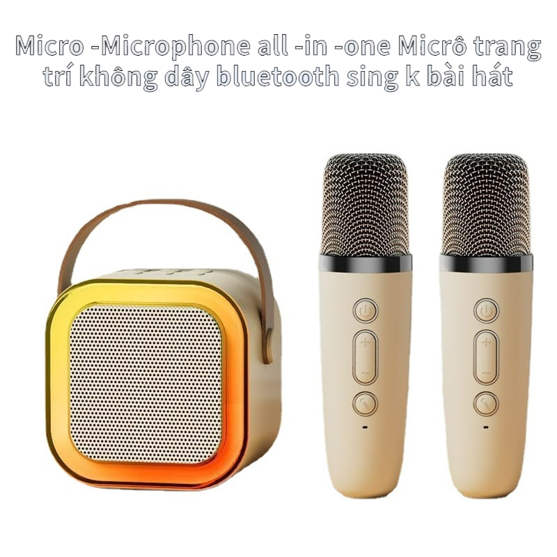 Đẩy liền vang tặng 2 mic，Loa Bluetooth, Loa Karaoke Mini K12 Sạc Pin Không Dây，Âm Thanh Hay