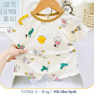 Đồ bộ cộc tay vải tăm lạnh nhiều họa tiết đáng yêu cho bé trai và bé gái, Đồ bộ mặc nhà cho bé, TUTI162