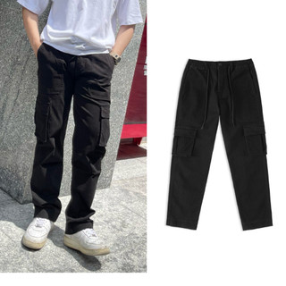 Quần kaki túi hộp Cargo pants ống suông Unisex top xu hướng- Màu đen mã TH02