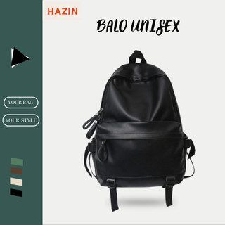 Balo da HAZIN cặp đi học nam nữ trơn basic chống thấm thời trang năng động cá tính đựng vừa laptop 15.6 inch