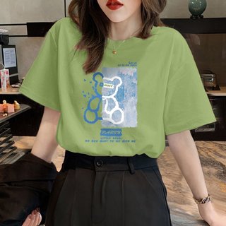 Áo thun nữ Hàn Quốc tay ngắn cổ tròn in hình gấu bông cute T021