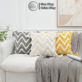 Gối sofa họa tiết vân thêu nổi, gối trang trí sofa cao cấp, trẻ trung cho phòng khách, kích thước 45x45 cm, kenhome
