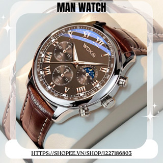 Đồng hồ đeo tay nam W06 dây da nâu mặt nâu lịch lãm sang trọng