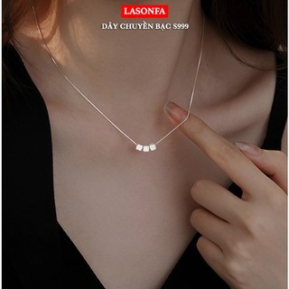 Dây chuyền nữ bạc ta S999 LASONFA  nguyên chất - hình khối lập phương đơn giản , tinh xảo, sáng bóng - D9-01