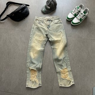 Quần Jeans PACSUN ống suông wash rách gối