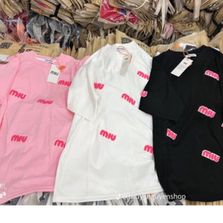 Áo phông miu chéo xù chữ hồng kín cotton