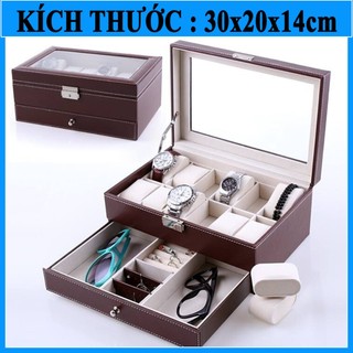 Hộp Đựng Đồng Hồ Bọc Da 12 Ngăn 2 Tầng Có Ngăn Đựng Trang Sức - Hộp đựng đồng hồ