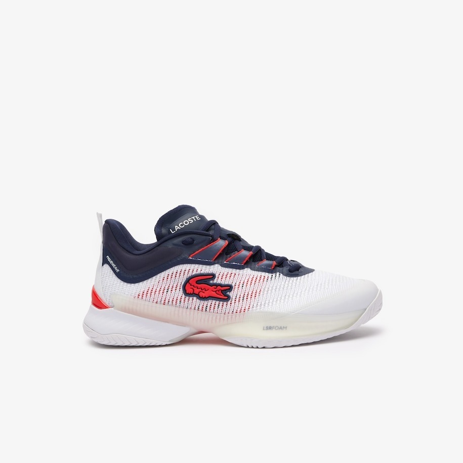 Lacoste Men's AG-LT23 Ultra Textile Tennis Shoes, Giày Tennis Nam Lacoste chính hãng, Giày quần vợt nam White/Navy/Red