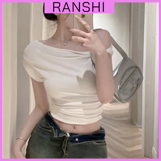 Áo Croptop Tay Ngắn RANSHI Thiết Kế Lệch Một Vai Cá Tính Form Ôm Sát Tôn Dáng Chất Thun Cotton Mềm Mát - RA221