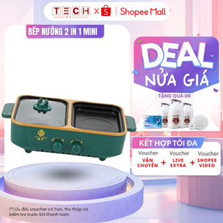 Bếp Lẩu Nướng Mini 2 Ngăn Cao Cấp 2 In 1 Chống Dính, Đa Năng GODWELL