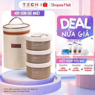 Hộp Đựng Cơm METIS Túi Đựng Cơm Giữ Nhiệt Lucky Văn Phòng Cách Nhiệt 3 Tầng Bằng Thép Không Gỉ