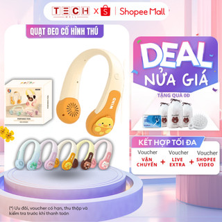 Quạt Đeo Cổ Mini Không Cánh Hình Thú Wind 3D, Quạt Mini Cute Sạc Tích Điện USB 3 Cấp Độ Gió Dung Lượng Pin 4000mAH