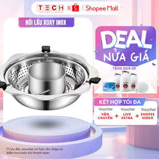 Nồi Lẩu Đa Năng 2 Ngăn Inox Xoay 2 Tầng Hàn Quốc Tiện Lợi, Nồi Dùng Được Bếp Từ Và Bếp Gas GODWELL