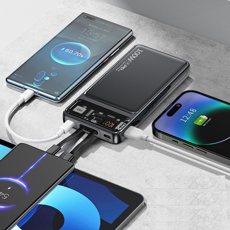 Sạc nhanh dự phòng 20000mAh 100W, sạc siêu nhanh mọi máy, dây sạc tích hợp tiện dụng