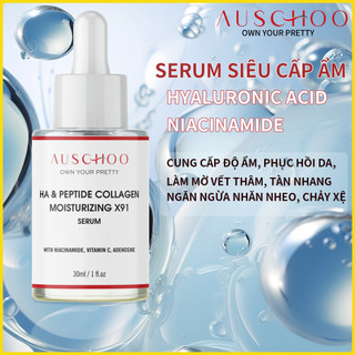 Serum siêu cấp ẩm & giảm nếp nhăn AUSCHOO HA & PEPTIDE COLLAGEN MOISTURIZING X91 30ml phục hồi căng bóng da vượt trội
