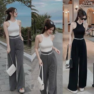 Set bộ mùa hè siêu xinh cho các nàng, set áo ba lỗ phối quần suông viền trắng cực sang chảnh