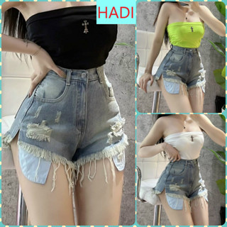   SOGE1441  QUẦN SHORT JEANS ĐÙI NỮ LƯNG CAO RÁCH TÚI LỘ LAI TUA MÀU XANH NHẠT TÔN DÁNG SIÊU HOT HIT ĐỈNH CAO 