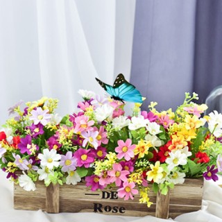 Giỏ Hoa Lụa Trang Trí Nhà Cửa, Decor Kệ Tủ, Nhà Hàng Kiểu Chậu Gỗ Sáng Tạo