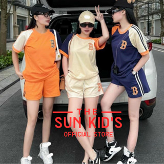  Đồ bộ gia đình - Set Cặp Đôi & Gia Đình - Bộ quần áo phông cotton phối màu in chữ B cho bố mẹ bé trai bé gái du lịch 