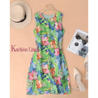 Đầm sát nách Linen hoa washed mềm sang trọng Kachisa Women Nữ