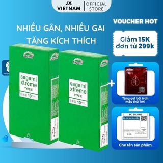 Combo 2 hộp bao Cao Su SAGAMI XTREME GREEN Gân, Gai, Thắt siêu mỏng Dùng là mê