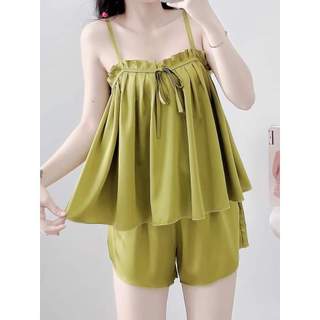 ✅ Set đồ ngủ 2 dây✅ Đồ ngủ nữ tay bảng lụa satin quần đùi siêu dễ thương freeship