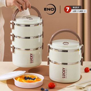 Hộp Đựng Cơm Giữ Nhiệt Lucky văn phòng Inox 304, Cặp lồng Giữ Nhiệt, cà men đồ đựng cơm ENO - HC03