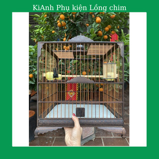 Khung lồng chim chào mào Khung lồng tự ráp gỗ mun đuôi công chân quỳ lá đề bo góc kèm phụ kiện