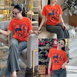 Áo phông ngựa cam chất cotton su form rộng túi zip