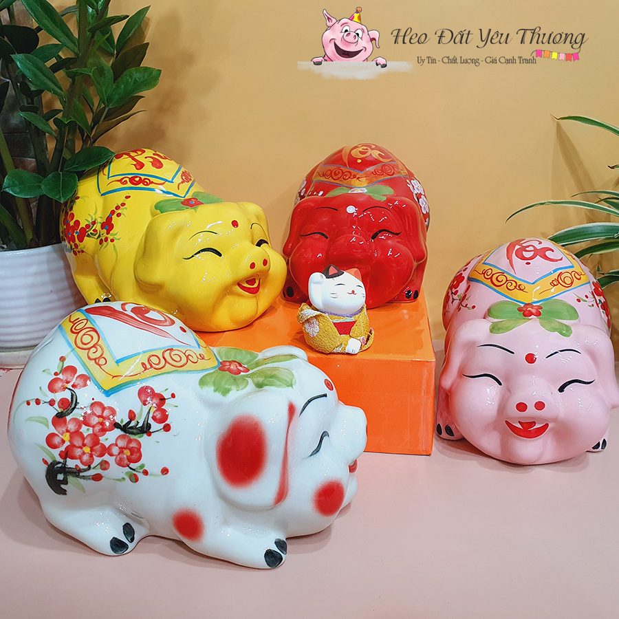Heo đất Mắt Híp Gốm Sứ bát tràng đựng tiền tiết kiệm trang trí làm quà tặng