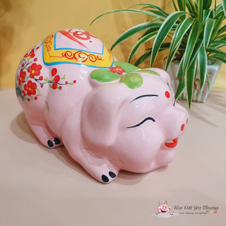 Heo đất Mắt Híp Gốm Sứ bát tràng đựng tiền tiết kiệm trang trí làm quà tặng