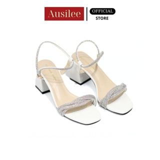 Giày cao gót nữ sandal Ninshoes gót vuông cao 7P dây quai xoắn đính đá tinh tế thể hiện phong cách riêng