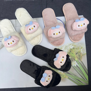 Dép lông họa tiết hình cicimora dễ thương, đế dày 1.5cm mang trong nhà, văn phòng, khách sạn siêu êm ấm