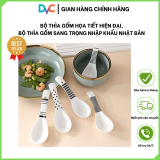 Bộ thìa gốm Hepburn phong cách Nhật Bản, muỗng gốm cao cấp họa tiết hiện đại kèm hộp sang trọng, an toàn cho sức khỏe