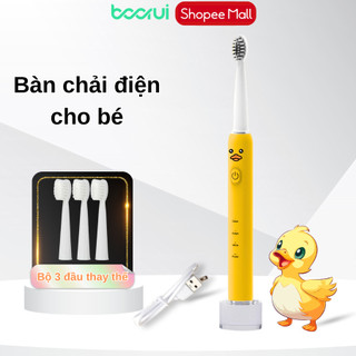 Bàn chải điện cho bé BOORUI, LônG bàn chải mềm rung sóng âm, sạch mảng bám cho bé chống nước IPX7