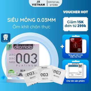 Bao Cao Su Okamoto Platinum 003 [CHÍNH HÃNG] Nhật Bản, Hộp 3 bao, Siêu mỏng trơn mượt , Dùng là thích mê