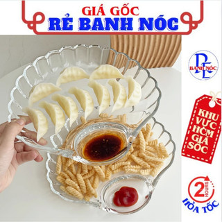 Đĩa nhựa đựng thức ăn hình vỏ sò trong suốt có khay đựng nước chấm tiện lợi - khay, dĩa sò nhựa trog độc lạ decor để bàn
