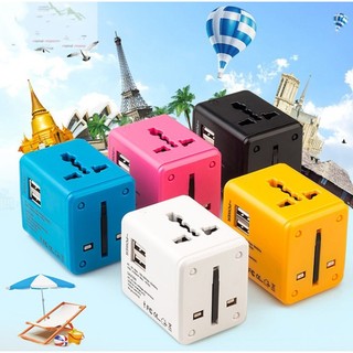 [FREESHIP 20-30K] Cục sạc ổ cắm điện đa năng du lịch quốc tế tích hợp 2 cổng sạc USB gọn nhẹ phù  hợp với nhiều thiết bị
