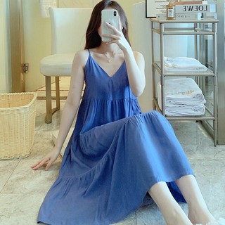Váy Mặc Nhà - váy Ngủ ( váy 2 dây - 4 Tầng  ) chất liệu Lanh Lụa- mềm - mát