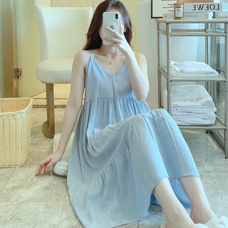 Váy Mặc Nhà - váy Ngủ ( váy 2 dây - 4 Tầng  ) chất liệu Lanh Lụa- mềm - mát